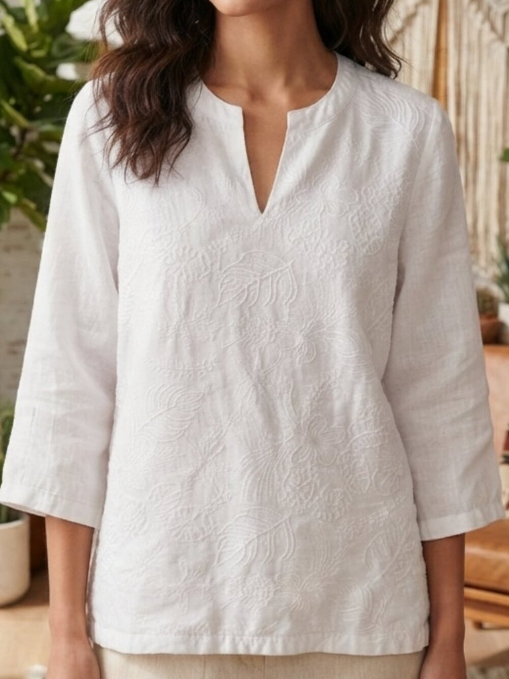 Tommy Bahama Womens White 100% Linen Embroidered  Boho Tunic Top Size M NWOT!